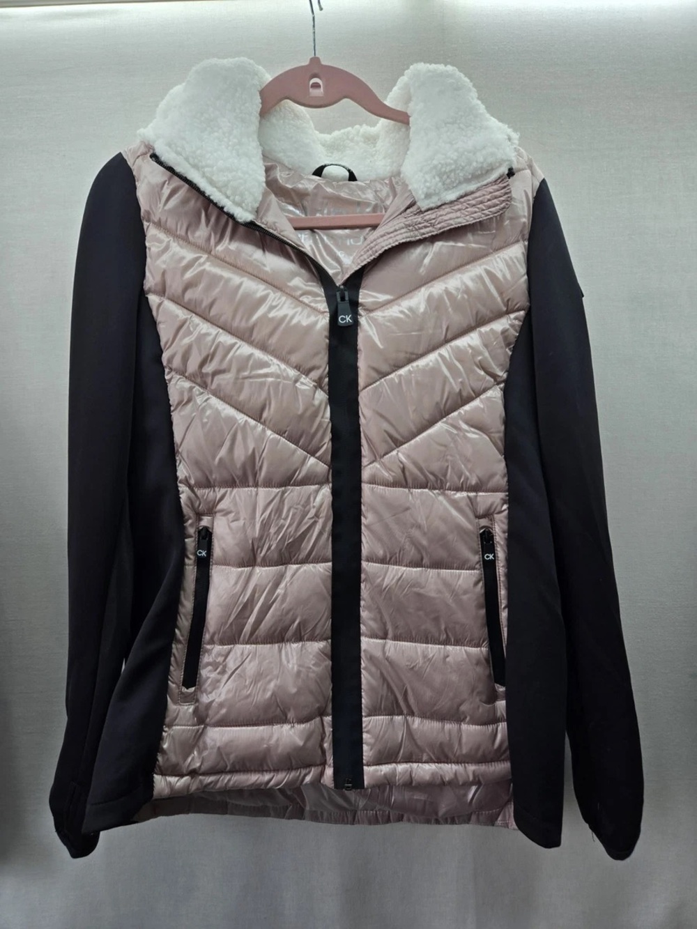 NWOT Calvin Klein Performance Jacket in Dusty Rose with Cream Sherpa